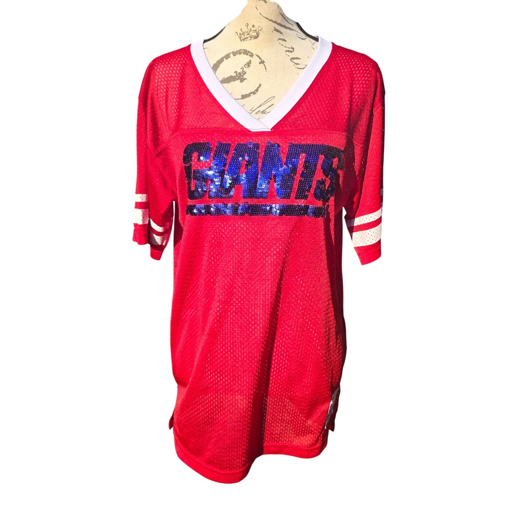 PINK 31R Victoria's‎ Secret NFL NY Giants Sequin Red Jersey Football T-Shirt M